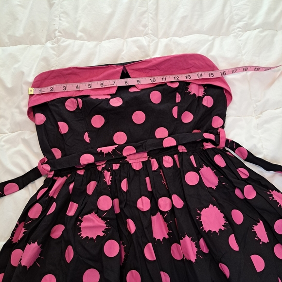 Dead Threads Goth Dress 1950s Retro Style Pink Black Paint Splatter Polka Dots M - Picture 5 of 12